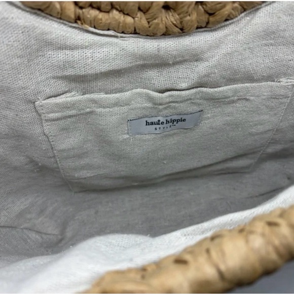 NWT Haute Hippie Straw Handbag with Boho Trap, Bamboo Handles - Picture 3 of 4